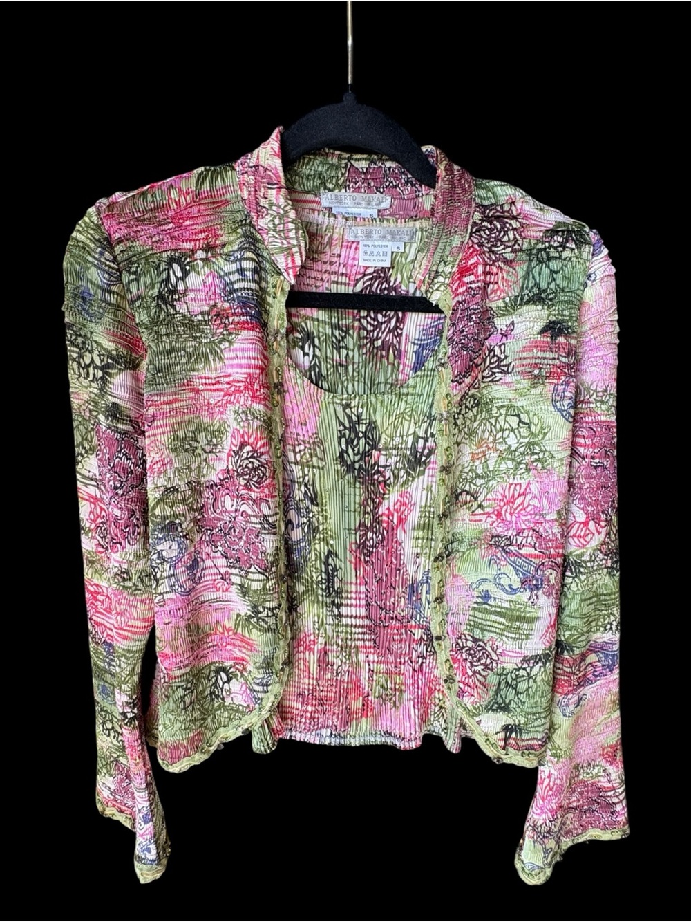 Alberto Makali Y2K Crinkle Plissé Sequin 2 Piece Tank Cardigan Set S